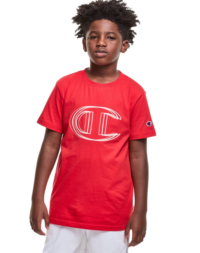 Champion Drenge T-Shirts Rød - Vibrating C Logo - Danmark LWD-829465